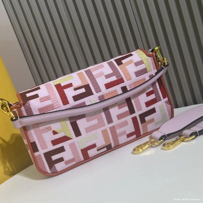 Cheap HOT Pink Medium Baguette FF Bag Motif Canvas Multi Fendi In 0728
